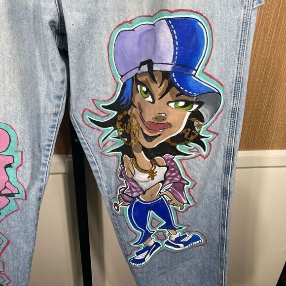 Wrangler Faith Bratz Custom Hand Painted Rigid Denim Jeans Size 38x34 - Picture 5 of 12